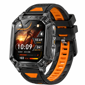 Smart Watch 1400mah Battery Outdoor Fitness Tracker Ip68 Waterproof Bluetooth Call Sos Flashlight Black Orange
