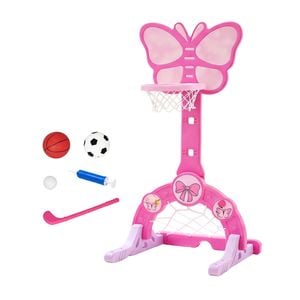 Keezi 3-in-1 Kids Basketball Hoop Soccer Goal Golf Game Set with Balls Children Sports Center Pink