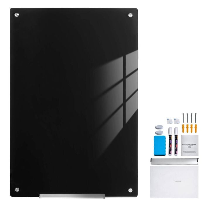 VEVOR Magnetic Glass Whiteboard Black with Marker Tray an Eraser