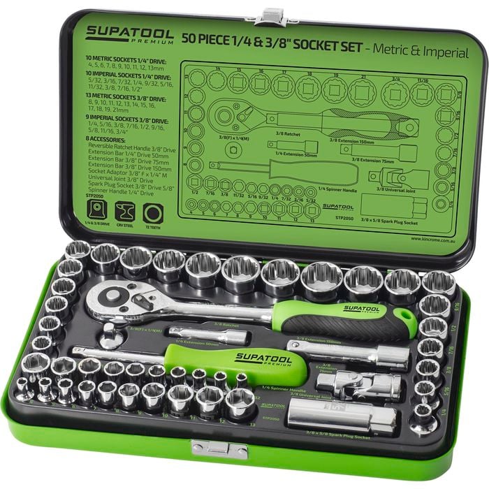 Supatool Premium 50 Piece 1/4 & 3/8" Drive Socket Set
