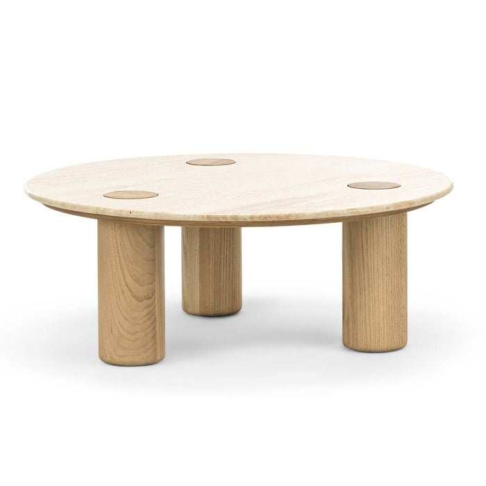 Ayra Coffee Table 100cm Round in Cream & Natural Oak