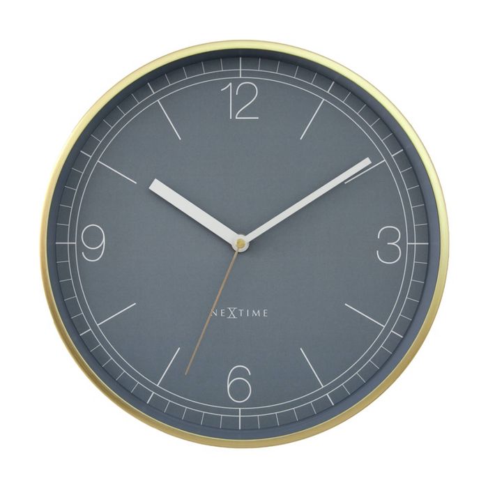 Nextime Nova Wall Clock Brushed Aluminium Elegant Style Gold & Pigeon Blue 30cm
