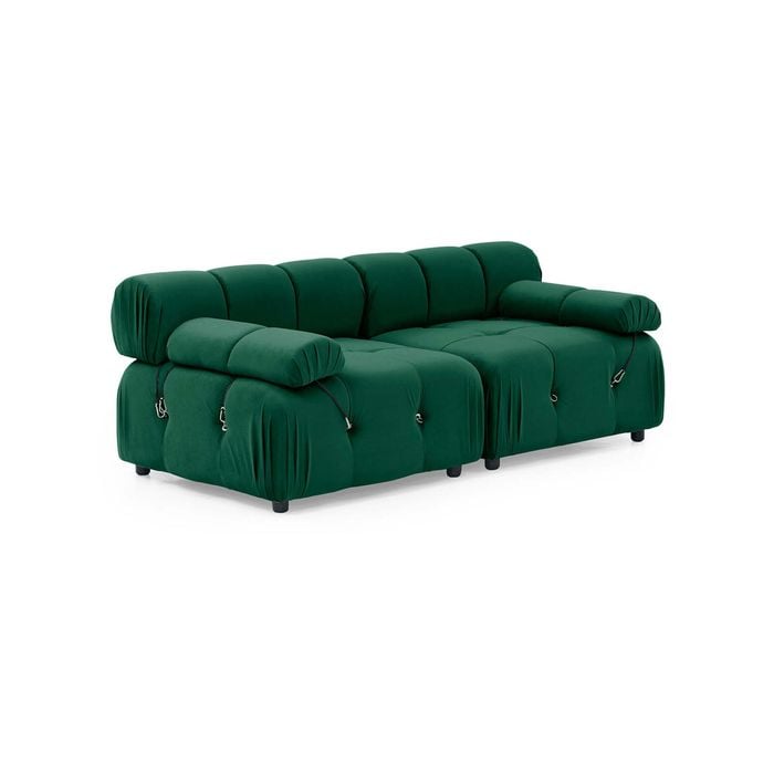 Foret 2 Seater Sofa Modular Arm Seat Tufted Velvet Lounge Couch Chaise Green