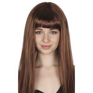 LONG WIG Straight Party Hair Costume Fringe Cosplay Fancy Dress 70cm Wos Brown 22465