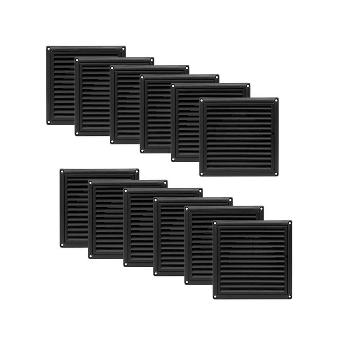 Deflecto 150mm Black Plastic Grille Vent with Flyscreen Mesh - 12 Pack