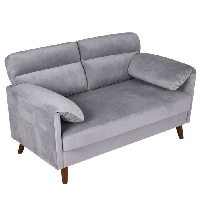 Advwin 2 Seater Sofa 120cm Love Seat Velvet Fabric Small Loveseat Sofa Couch for Compact Small Space Grey