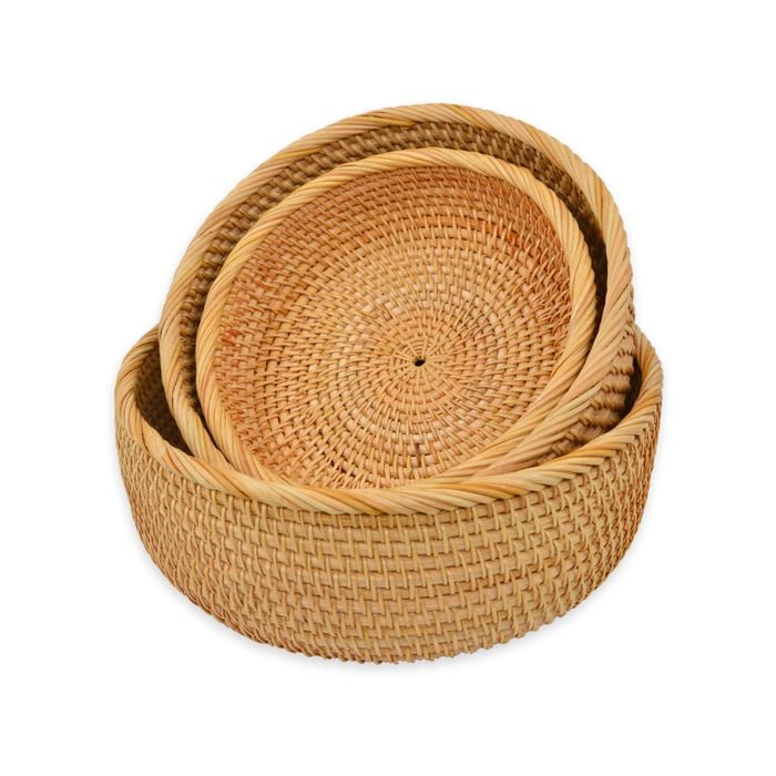 Kelly Home made and Natural Rattan Round Basket set of 3