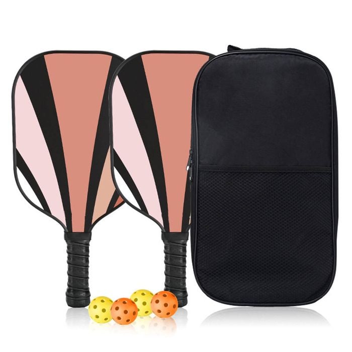 Catzon Fiberglass Pickleball Paddles Set Of 2 Pp Honeycomb Core Pickleball Rackets With 4 Balls 1 Bag-pinkblack