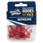 Jarvis Walker Chemically Sharpened Baitholder Fishing Hooks 50pk - Red