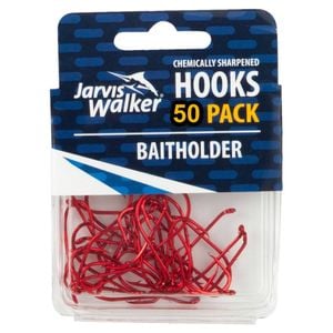 Jarvis Walker Chemically Sharpened Baitholder Fishing Hooks 50pk - Red
