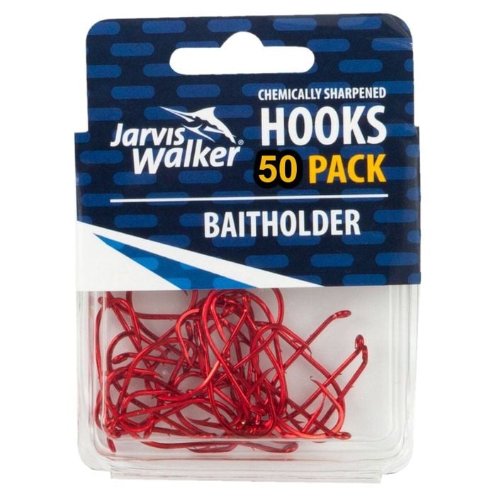 Jarvis Walker Chemically Sharpened Baitholder Fishing Hooks 50pk - Red
