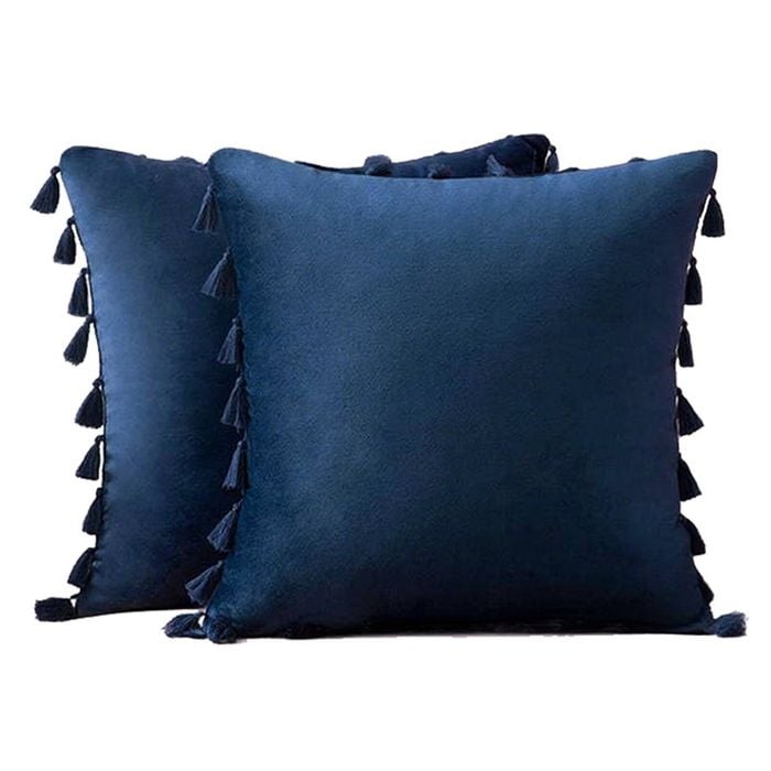 Catzon 2 Pcs Boho Velvet Throw Pillow Covers with Tassels for Couch Bed 50X50cm-Navy Blue