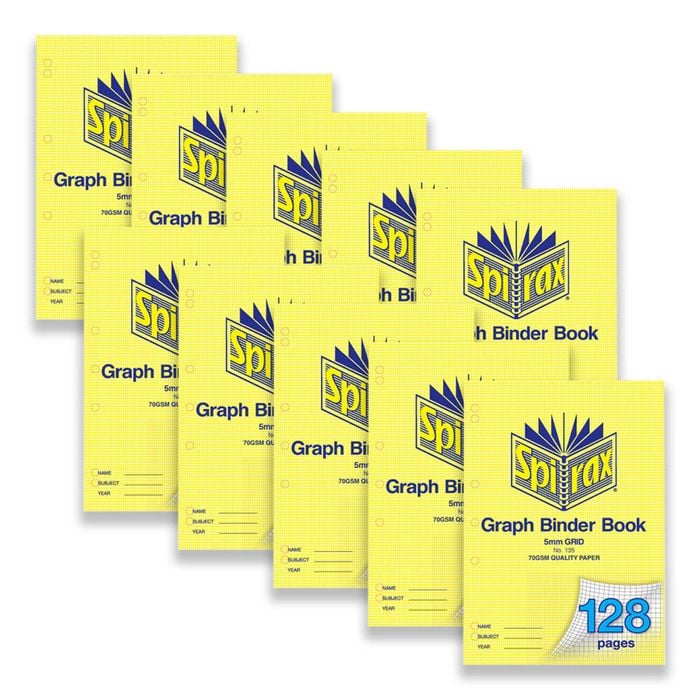 10pc Spirax 135 Graph Binder Book 5mm 128-pages 70gsm Writing Stationery Yellow