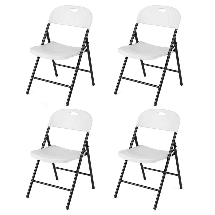 Costway 4x Folding Dining Chairs Portable Outdoor Armchair-White