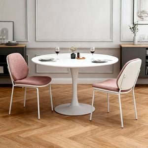 Homfurn Set Of 2 Modern Upholstered Dining Chair, Mid Century Armless Side Chair With Sturdy White Metal Legs, Light Pink