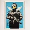 Galrie Banksy Flying Copper Art Print - Iconic 2003 Artwork on Museum-Quality Paper, Wood Frame, 70 x 100cm (28 x 40inch)
