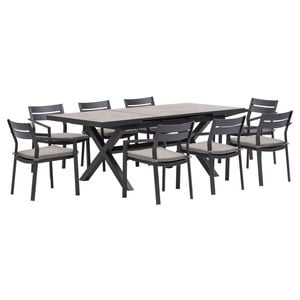 FurnitureOkay Bondi-Mosman 9-Piece Ceramic Outdoor Extendable Dining Setting - Charcoal