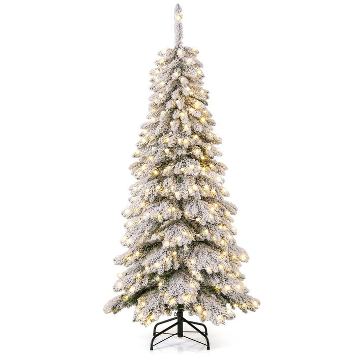 Costway 1.8M Artificial Christmas Full Spruce Tree w/Remote Control 697 Snow Flocked Tips