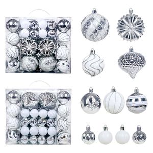 Catzon 48 Pcs Christmas Balls Ornaments Shatterproof for Xmas Tree Wreath-Silver White