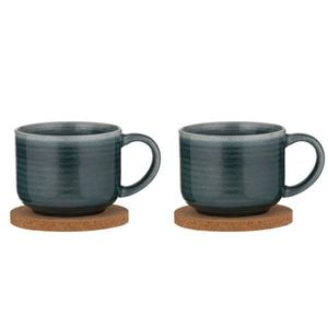 2x 2pc Ladelle Melange Stoneware/cork 490ml Mug & Coaster Set - Teal