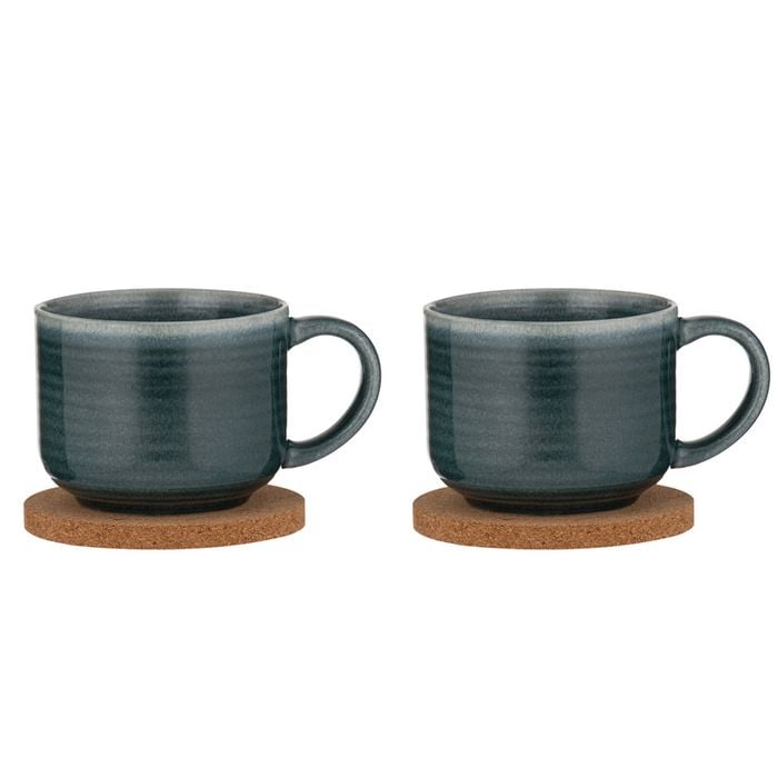 2x 2pc Ladelle Melange Stoneware/cork 490ml Mug & Coaster Set - Teal