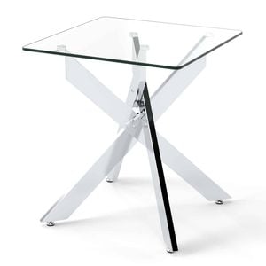 Costway End Table Tempered Glass Square Metal X Base Modern Nightstand