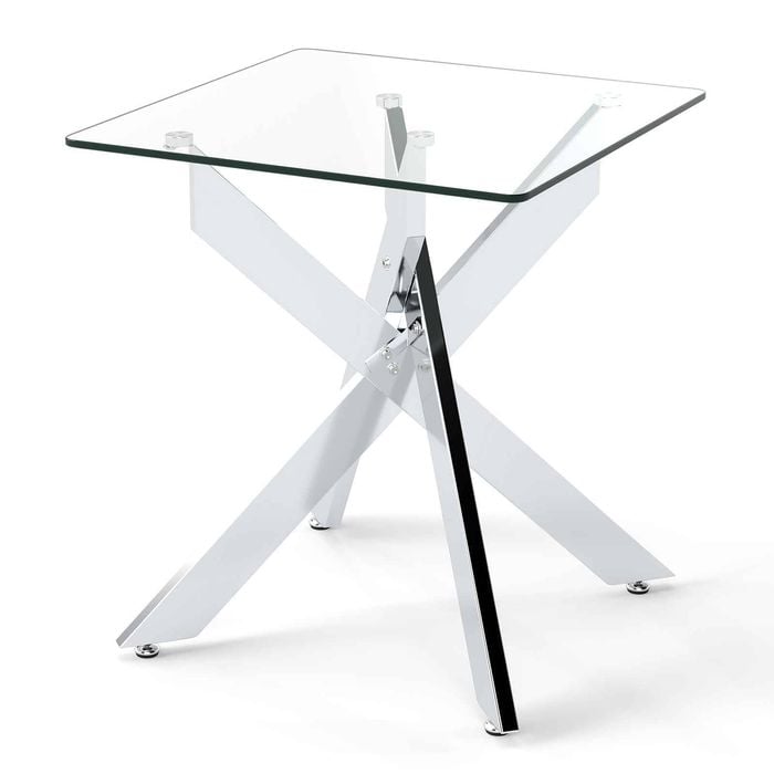 Costway End Table Tempered Glass Square Metal X Base Modern Nightstand