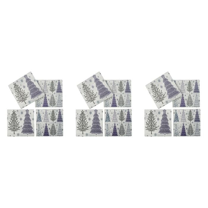 3PK 4pc LVD Porcelain Coasters Lilac & Sage Christmas Kitchen Decor 10cm Square