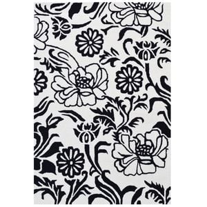Designer Handmade Wool Rug-Wild Flower-619-Ivory Black-110x160cm