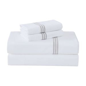 Grosvenor House 500TC Hotel Embroidered Sheet Set Super King White With Taupe