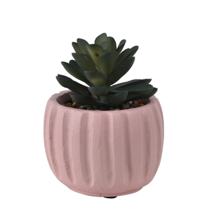 Un-Real 10cm Pink Fluted Pot Artificial Succulent