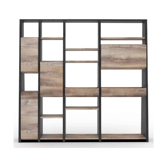 Modern Furniture BARON Display Unit 230cm - Warm Oak & Black