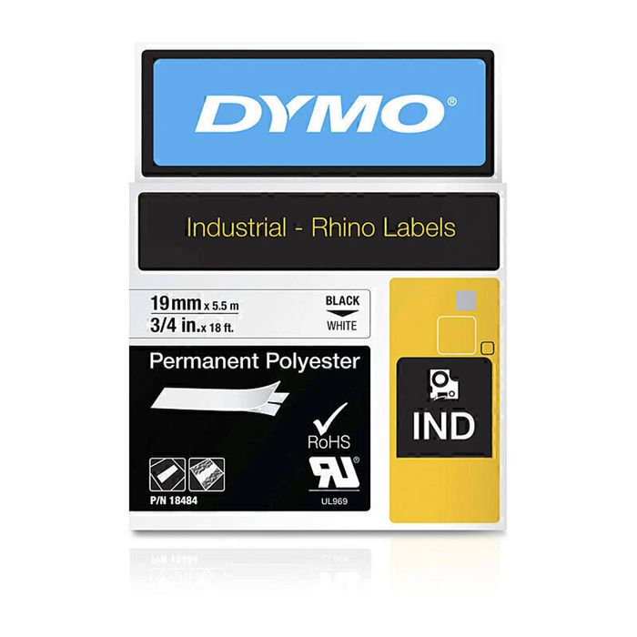 Dymo Rhino Poly Black On White 19mm Tape
