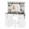 Advwin Farmhouse Makeup Vanity Desk with Sliding LED Mirror & Glass Tabletop Barn Door, Charging Station