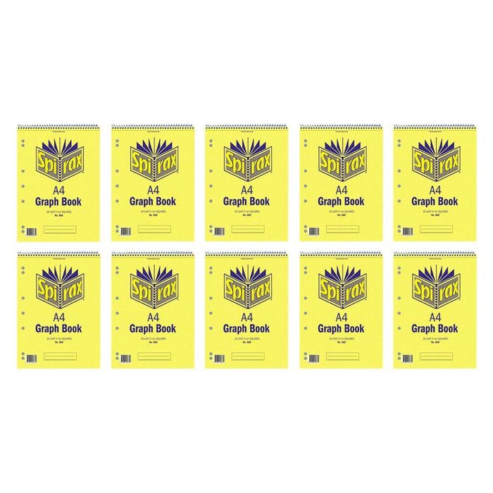 10x Spirax 585 Graph Spiral Book A4 School Stationery 30 Pages 5mm Square Yellow