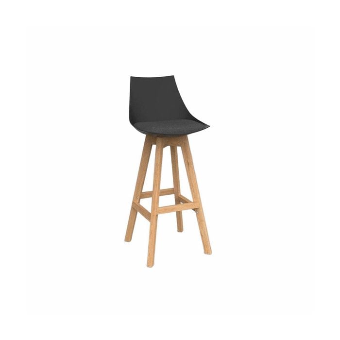 Olg Luna Bar Stool Oak Legs Black Shell Charcoal Grey Seat Pad