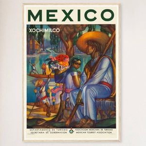 Galrie Vibrant Mexico Xochimilco Vintage Travel Poster Unique Art Print for Collectors, Wood Frame, 70 x 100cm (28 x 40inch)