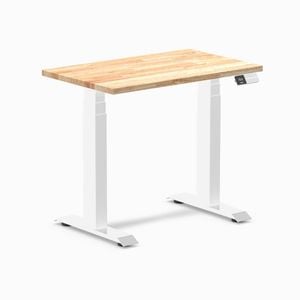 Desky Dual Mini Natural Rubberwood Sit To Stand Desk 800x500mm White Frame