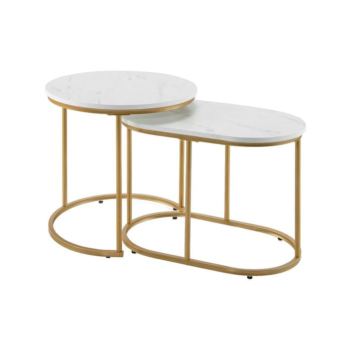 Costway MDF Marble Style Nesting Coffee Table Metal Frame