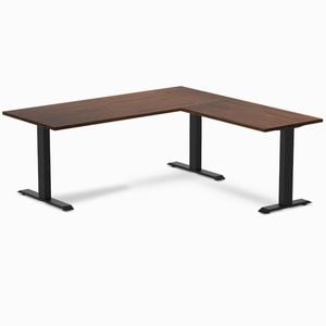 Desky Fixed Height Red Walnut Rubberwood L-shape Office Desk 1800x1750mm Matte Black Frame