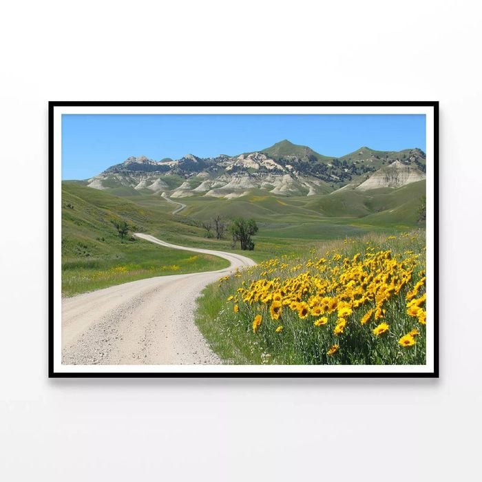 Yellow Flowers, Mountains, Road  Print 100% Australian Made 120x90cm  (Poster)