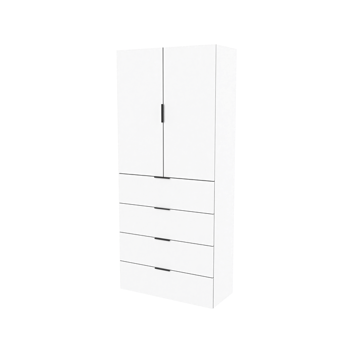 Lugna 2048 x 900 x 380mm White 3 Shelves 4 Drawer Wardrobe Unit