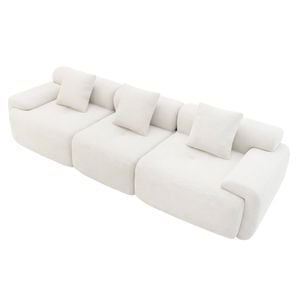 Ufurniture 282cm 3 Seater Sofa Corduroy Modular Compressed Couch W/ Large Armrest & Cushion No Assembly Beige