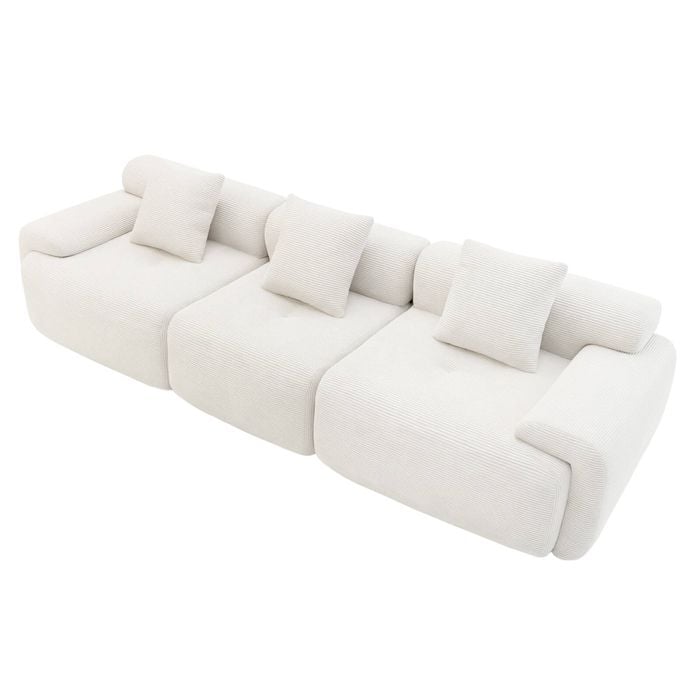 Ufurniture 282cm 3 Seater Sofa Corduroy Modular Compressed Couch W/ Large Armrest & Cushion No Assembly Beige