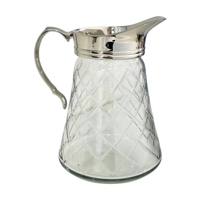 SS Collective Clear & Silver Elegant Diamond Cut Glass Water Jug/Pitcher 925ml