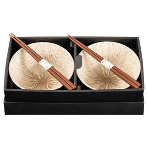 Omotenashi Kyo Sendan Set of 2 Donburi Bowls & Chopsticks - Earthern