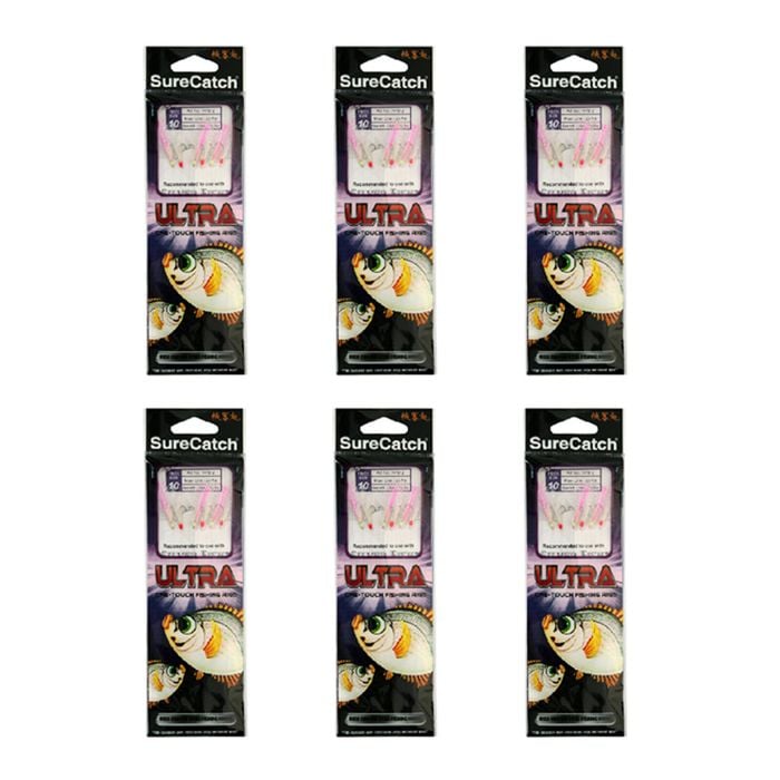 6x Surecatch Ultra Sabiki Rig Bait Rig with White/Pink Tinsel Hook - Size 12
