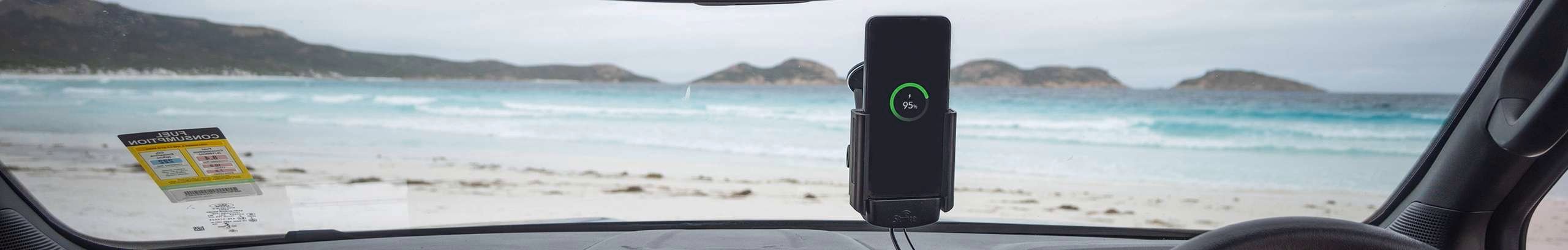 Strike brand header with charger on dashboard