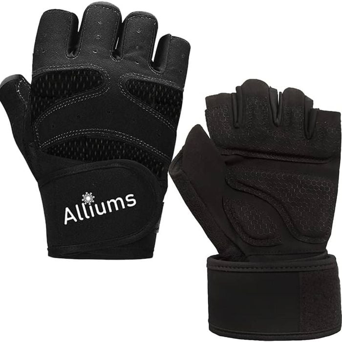 ALLIUMS Workout Gloves, Full Palm Protection Gloves for Weightlifting (Pair), Black, Large