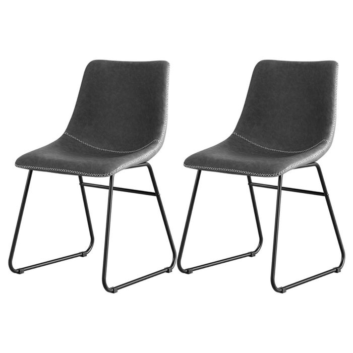 2x Artiss Dining Chairs Retro PU Leather Grey